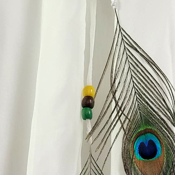 Flowing Skirt with Peacock Feathers and  Beaded Drawstring 3X - Picture 4 of 8